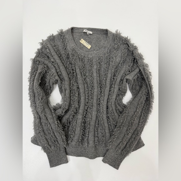 Madewell Fringe Pullover Sweater 100% Merino Wool Oversized Gray Women Sz M New - Picture 7 of 12